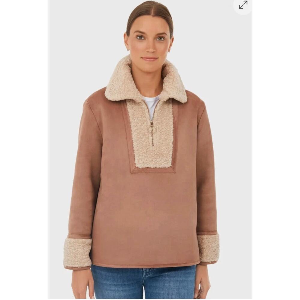 Tuckernuck Stella Shearling Quarter Zip Pullover Jacket Tan Cream Medium - Picture 2 of 11
